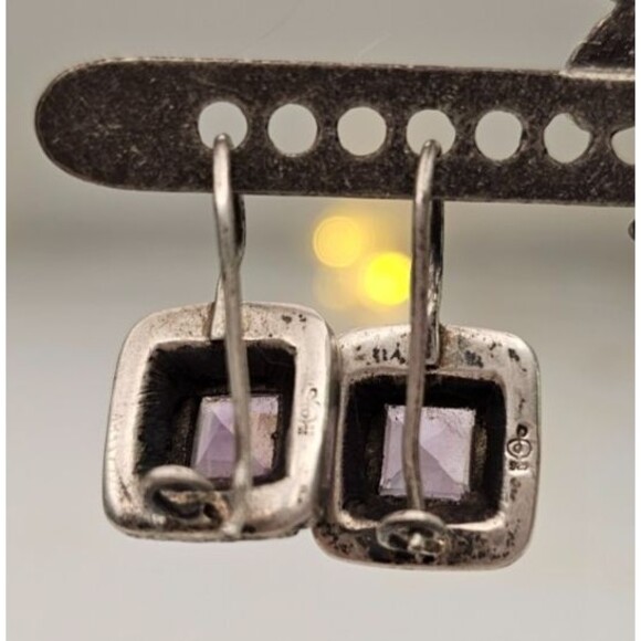 VTG Amethyst Square Stone 925 Sterling Silver Drop Dangle Earrings 1"L x 5/8"W - Picture 3 of 7